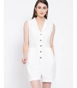 White plain Cotton Playsuit