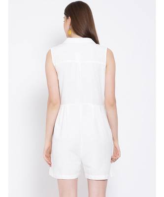 White plain Cotton Playsuit 4