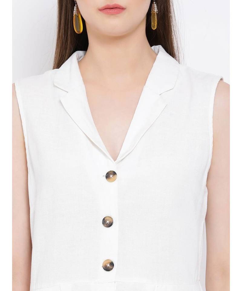 White plain Cotton Playsuit