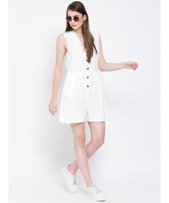 White plain Cotton Playsuit 6
