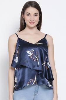 Blue printed Polyester Top