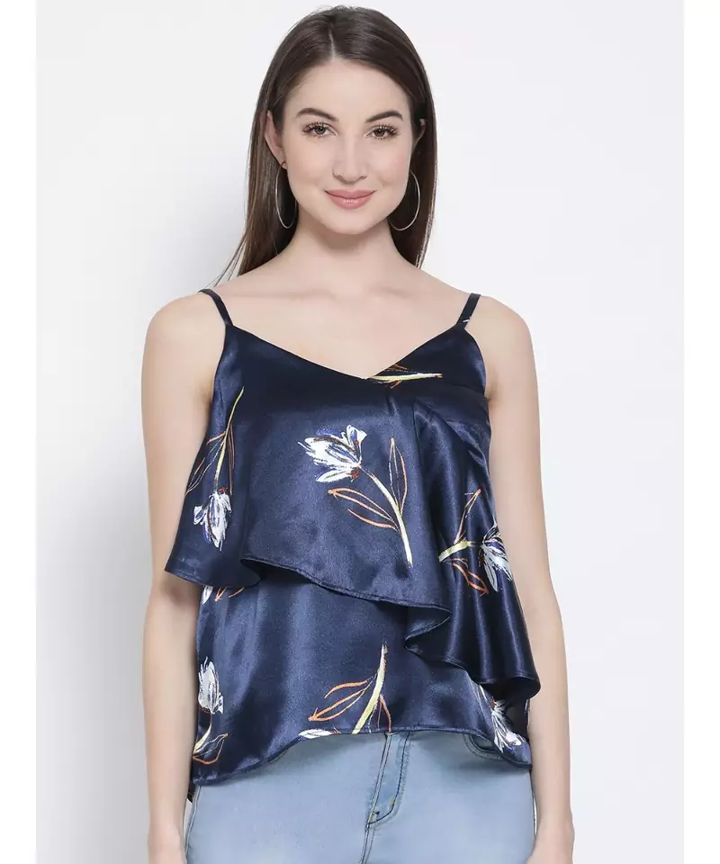 Blue printed Polyester Top