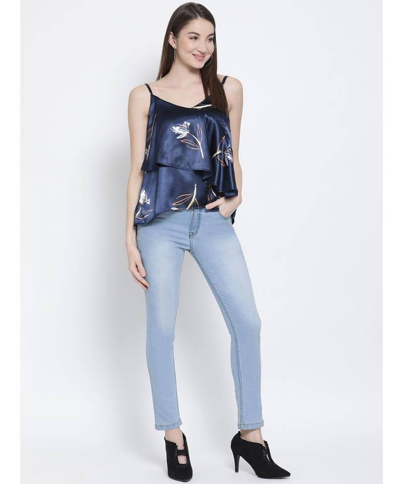 Blue printed Polyester Top