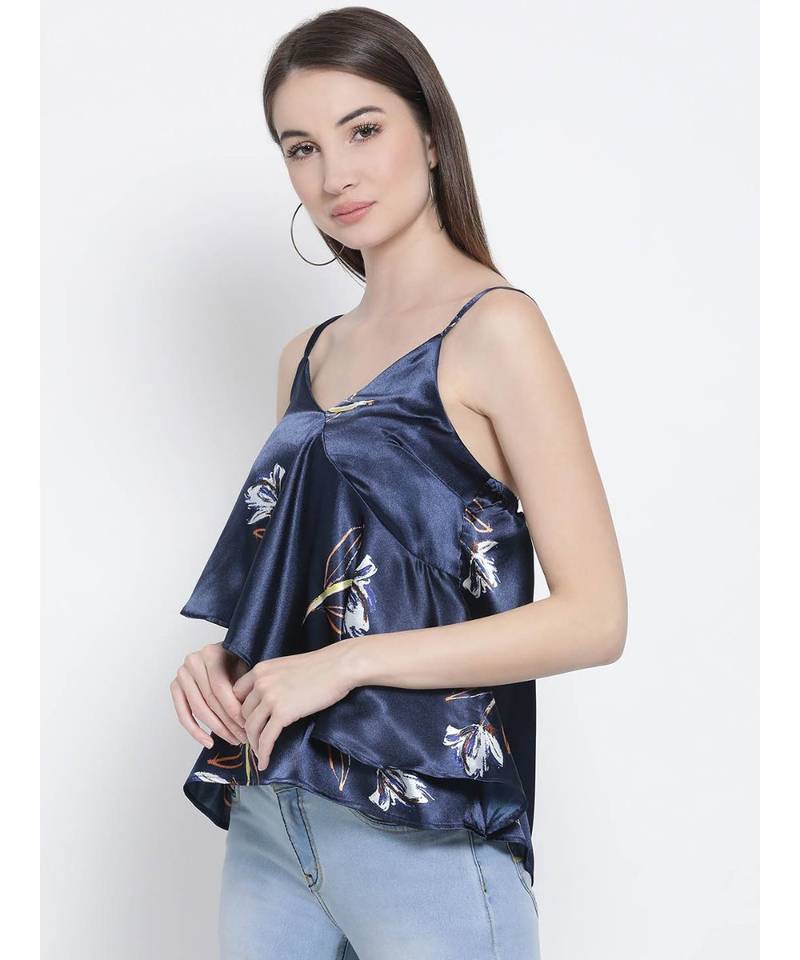 Blue printed Polyester Top