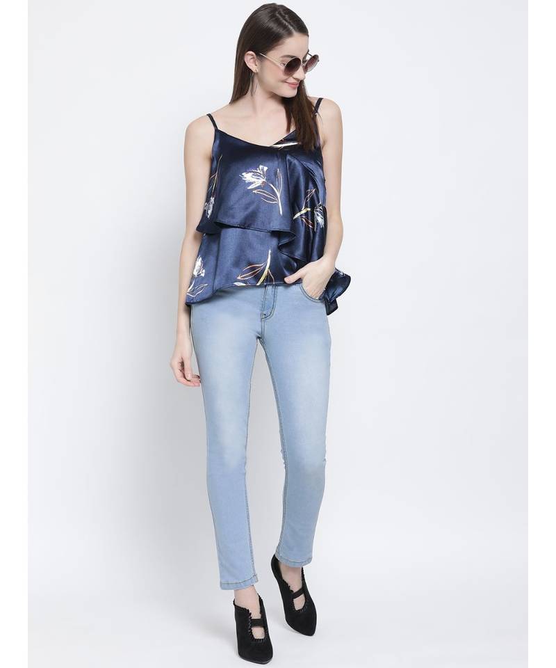 Blue printed Polyester Top