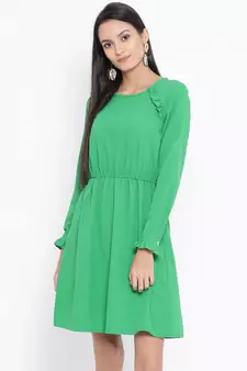 Green plain Polyester Dress