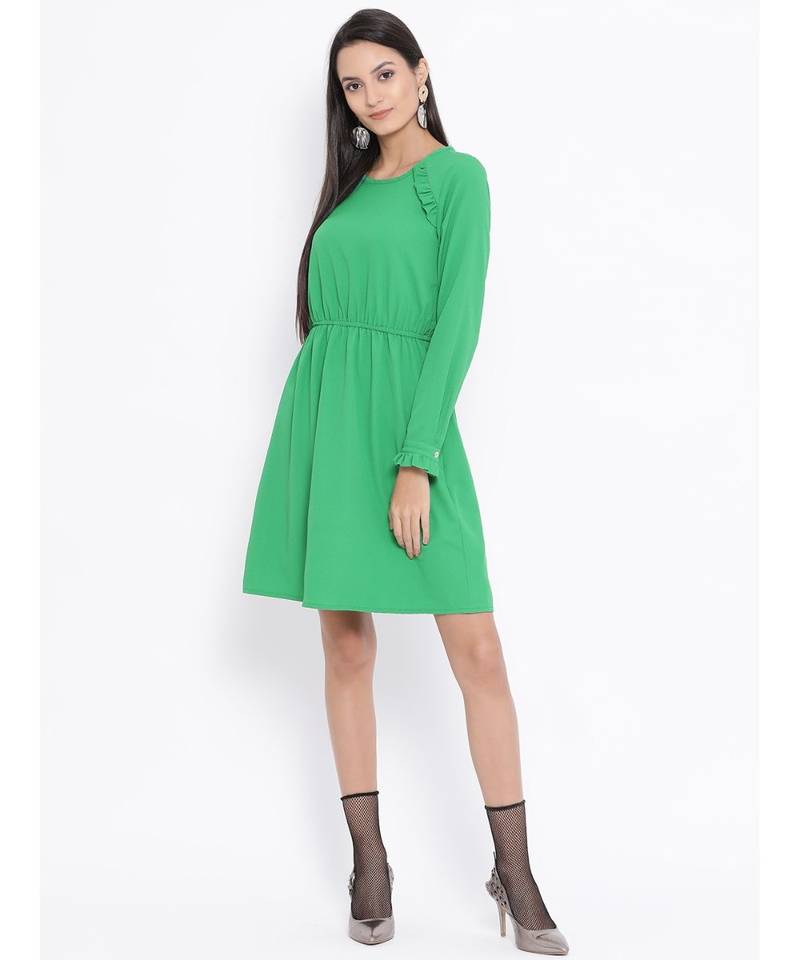 Green plain Polyester Dress