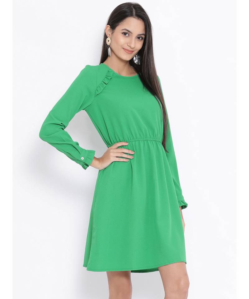 Green plain Polyester Dress