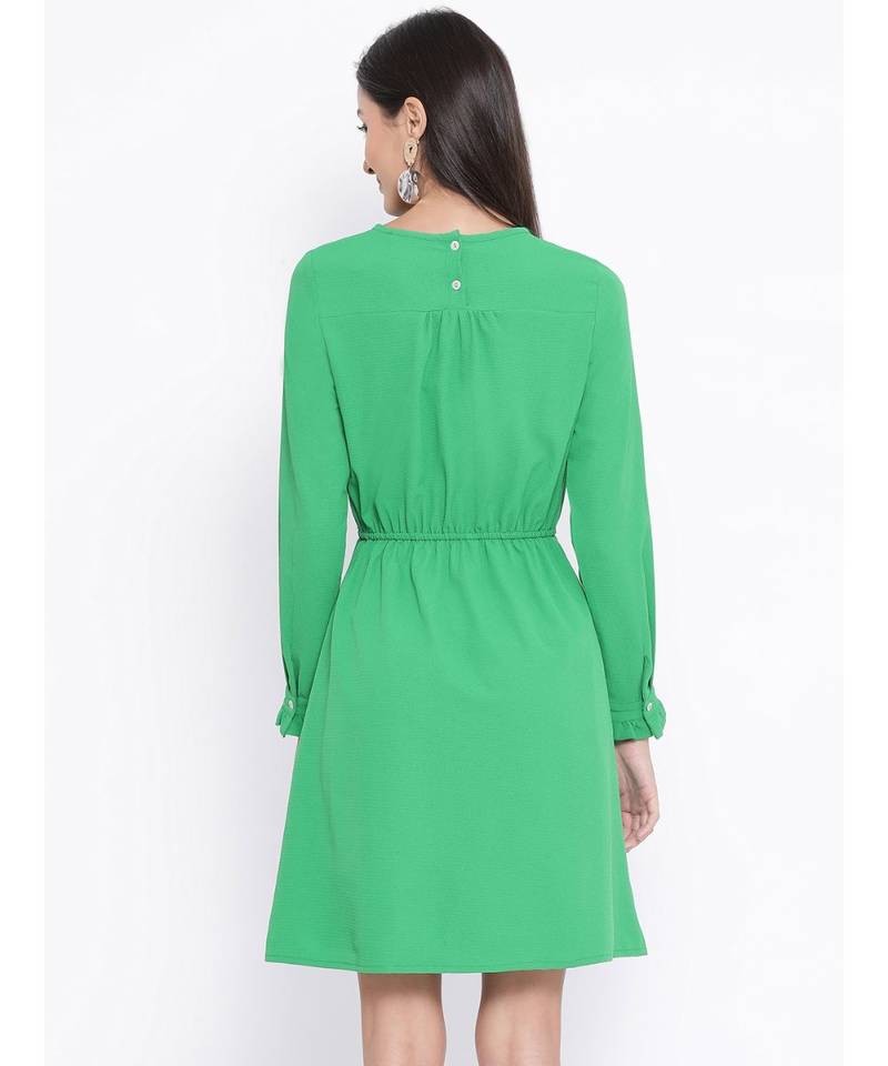 Green plain Polyester Dress
