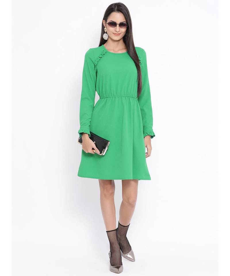 Green plain Polyester Dress