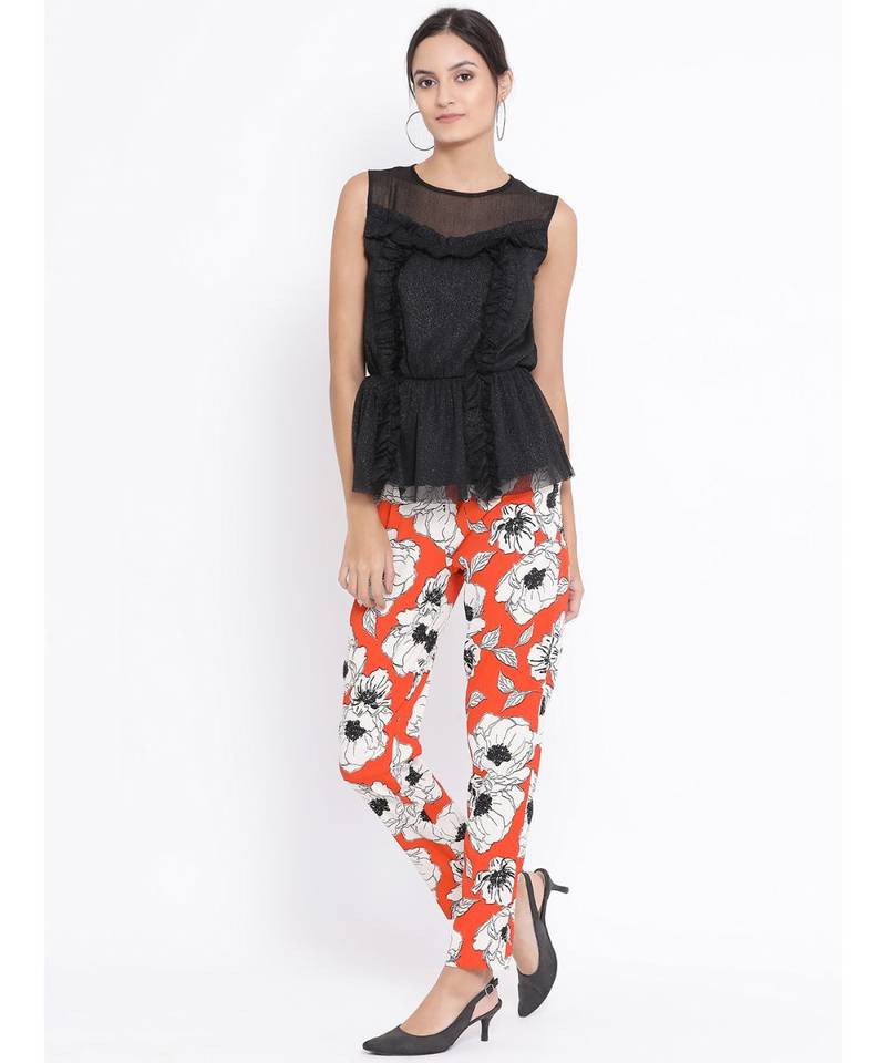 Red printed Cotton Pant
