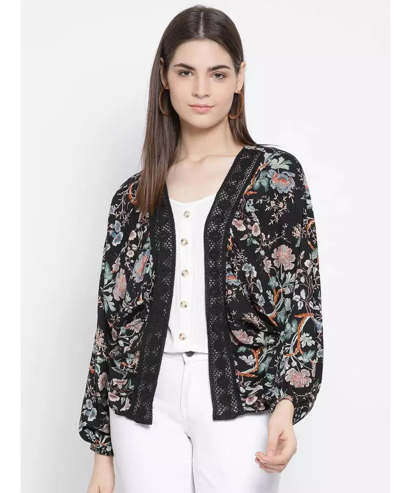 Black printed Cotton Shrug