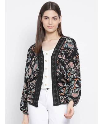 Black printed Cotton Shrug 1