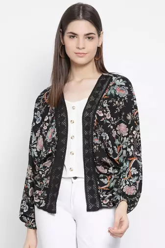 Black printed Cotton Shrug
