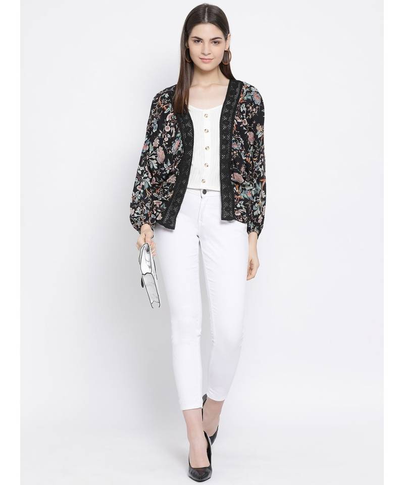 Black printed Cotton Shrug