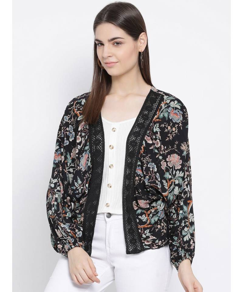 Black printed Cotton Shrug