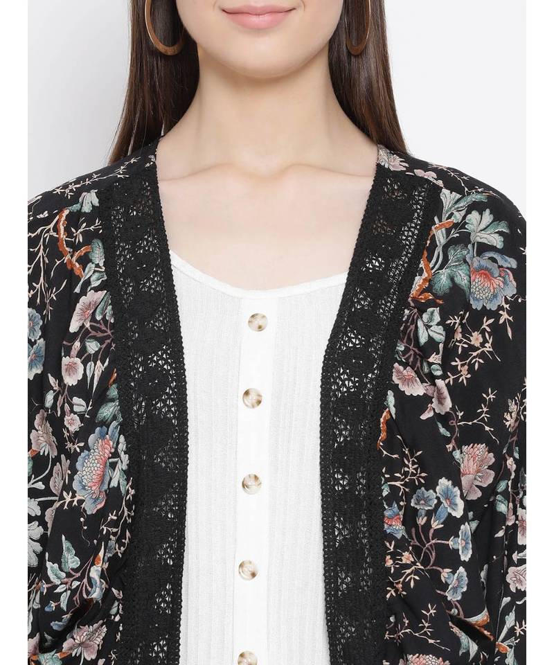 Black printed Cotton Shrug