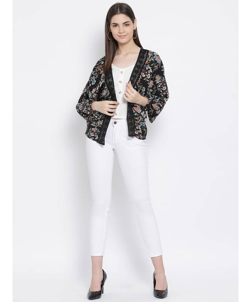 Black printed Cotton Shrug