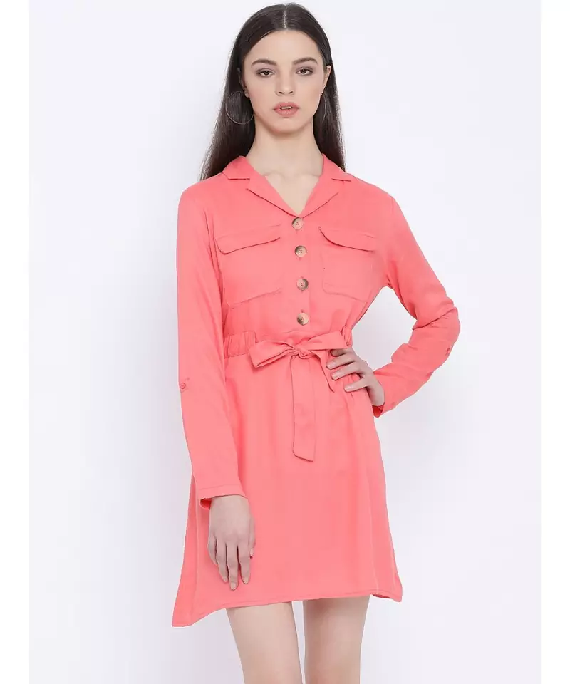 Pink plain Viscose Dress