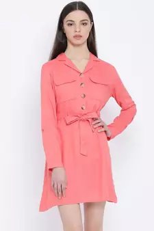 Pink plain Viscose Dress