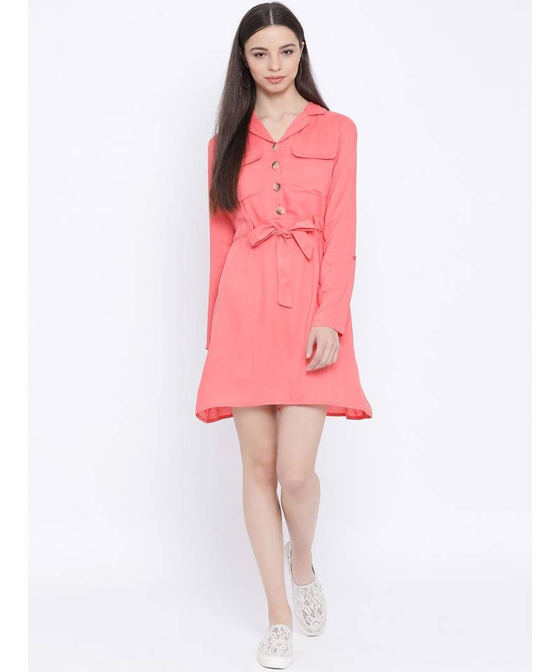 Pink plain Viscose Dress