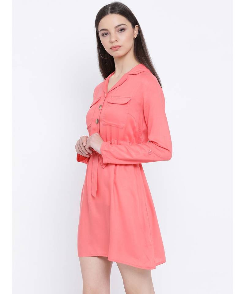 Pink plain Viscose Dress
