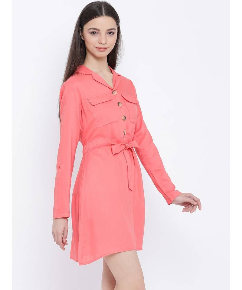Pink plain Viscose Dress