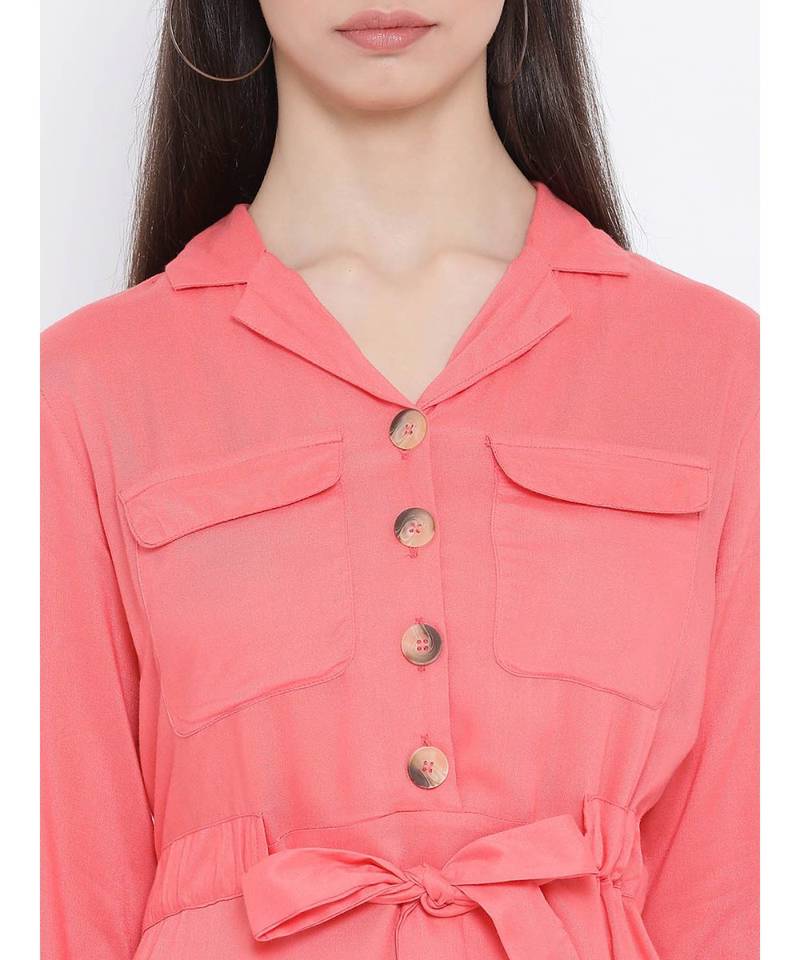 Pink plain Viscose Dress