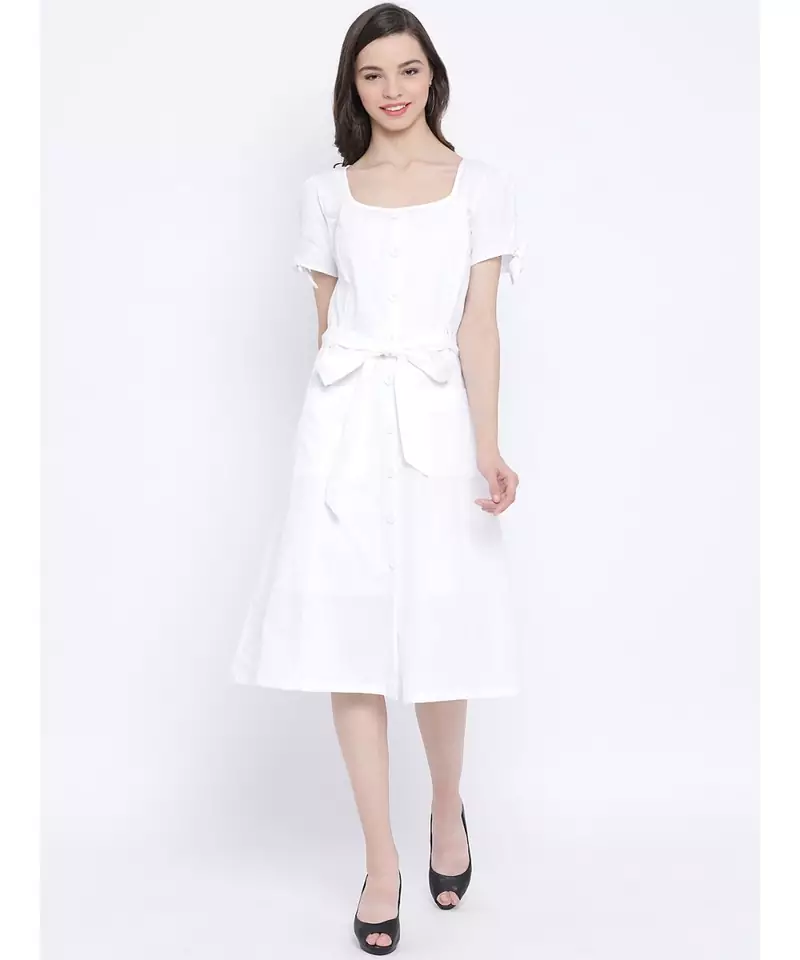 White plain Cotton Dress