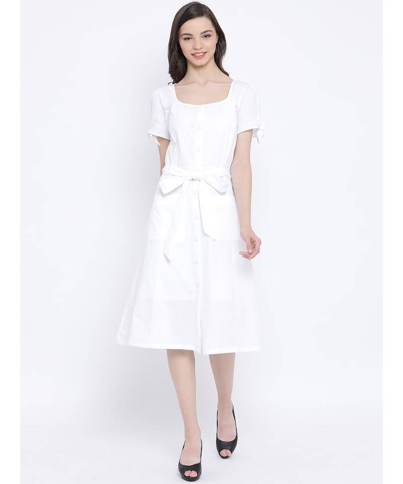 White plain Cotton Dress