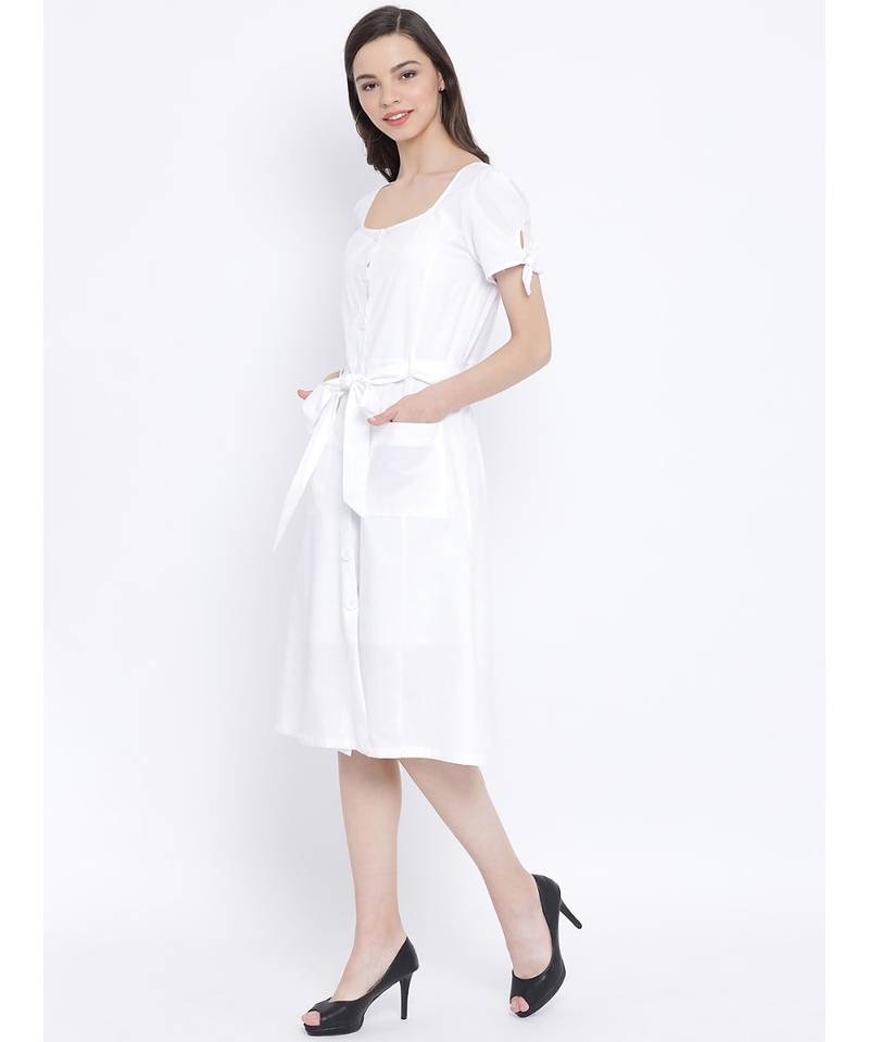 White plain Cotton Dress
