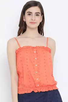 Orange printed Cotton Top