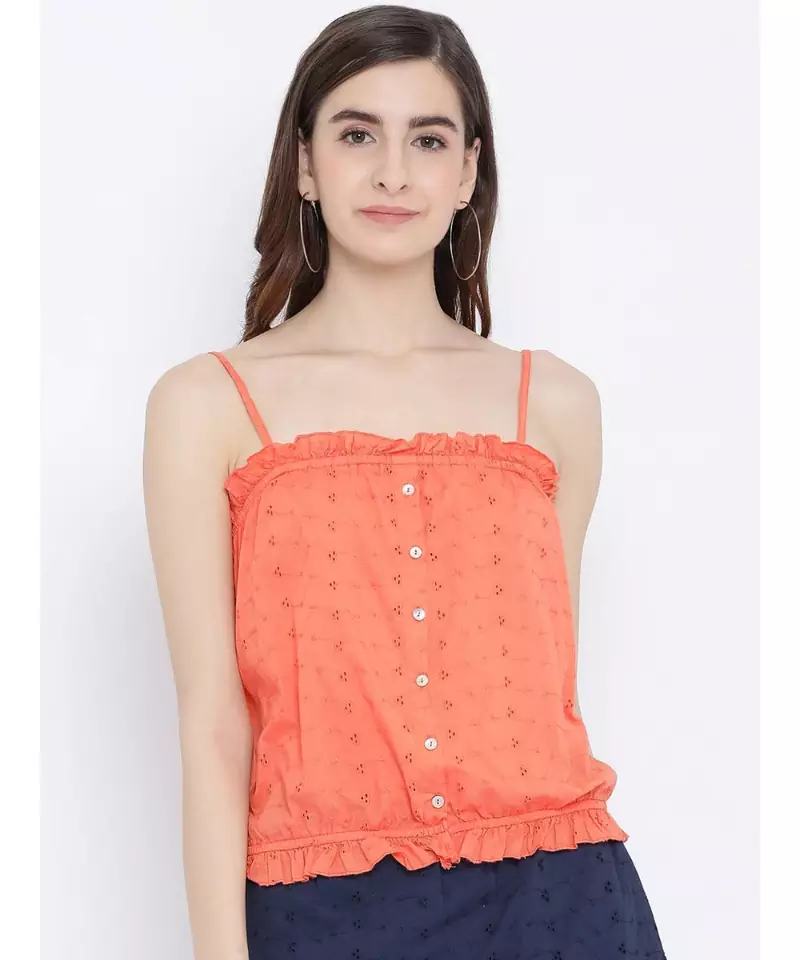Orange printed Cotton Top