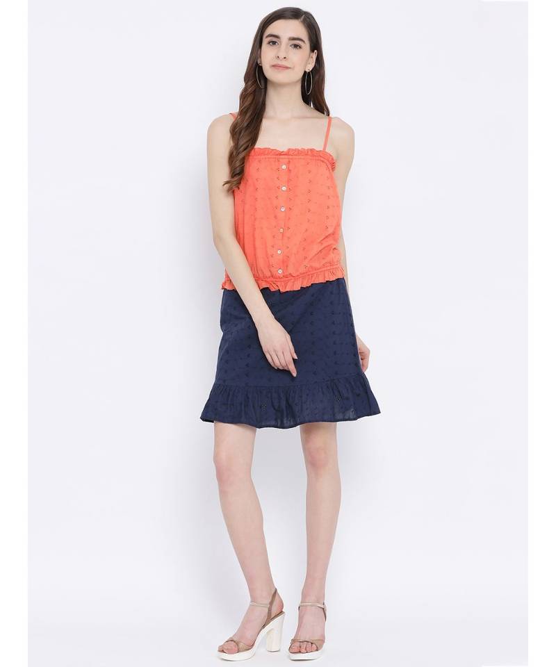 Orange printed Cotton Top