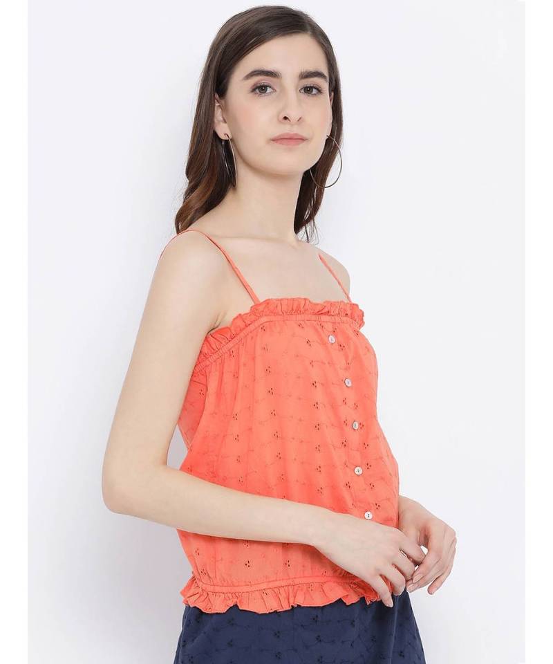 Orange printed Cotton Top