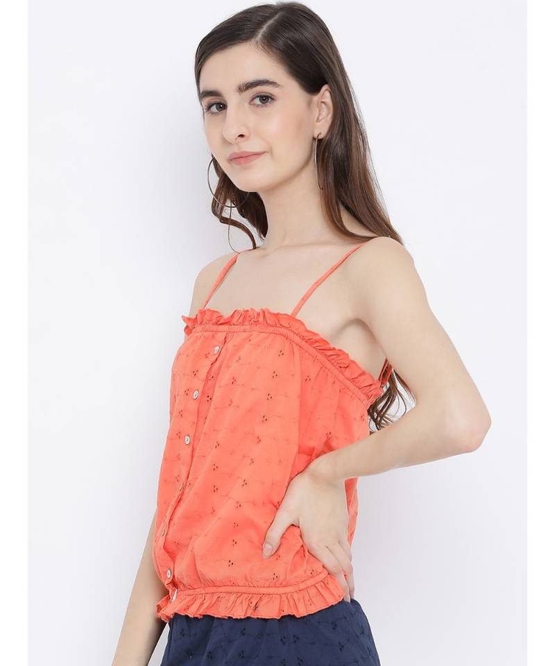 Orange printed Cotton Top