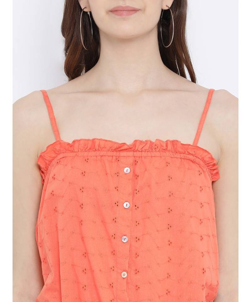 Orange printed Cotton Top