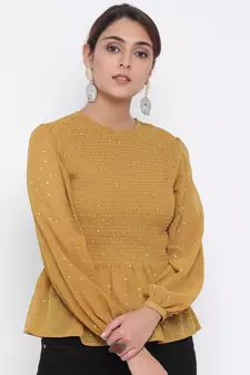 Mustard printed Cotton Top
