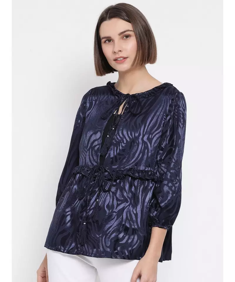 blue printed Cotton Shrug
