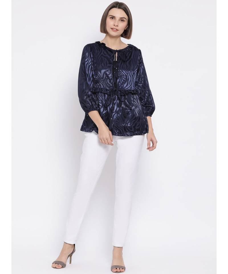 blue printed Cotton Shrug