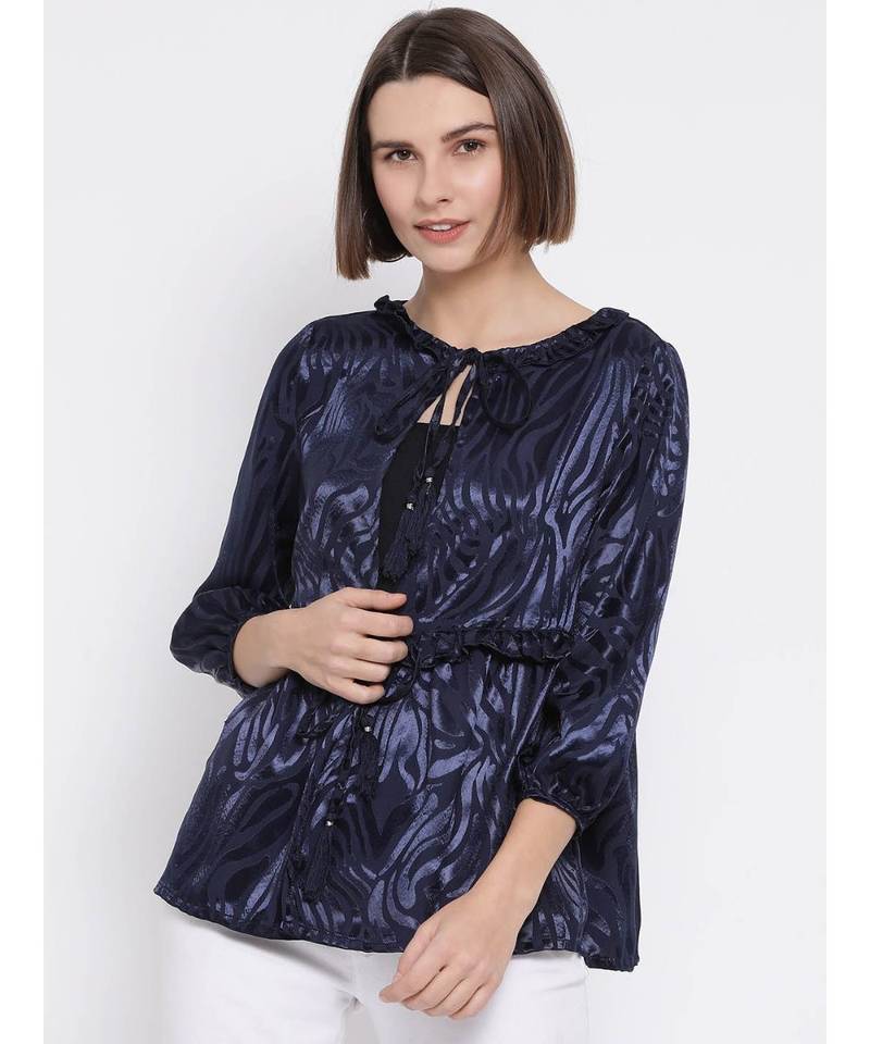 blue printed Cotton Shrug