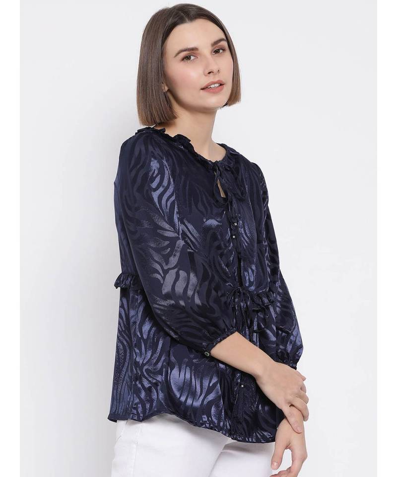 blue printed Cotton Shrug