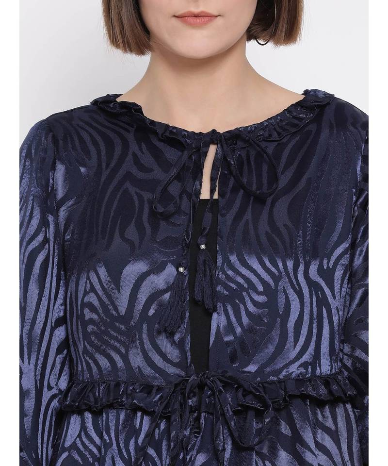 blue printed Cotton Shrug