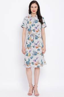 White printed Polyester Dress