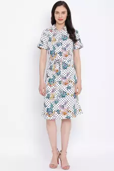 White printed Polyester Dress
