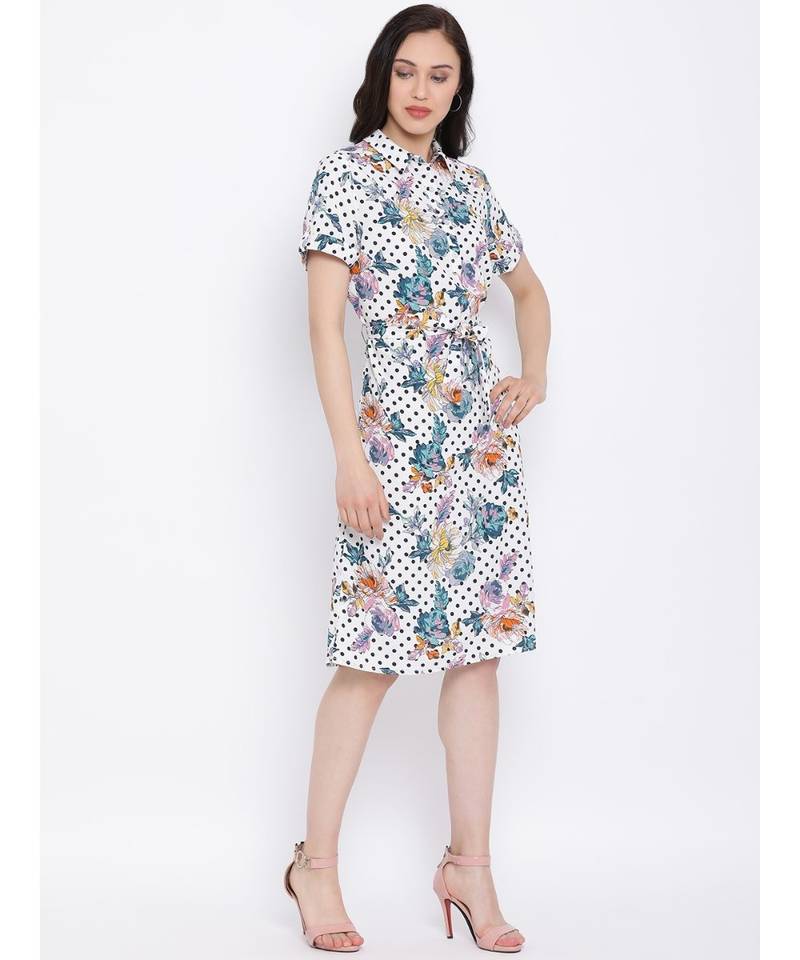 White printed Polyester Dress