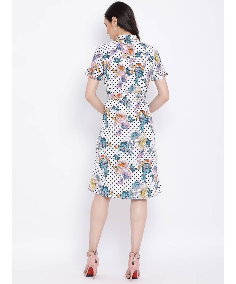 White printed Polyester Dress
