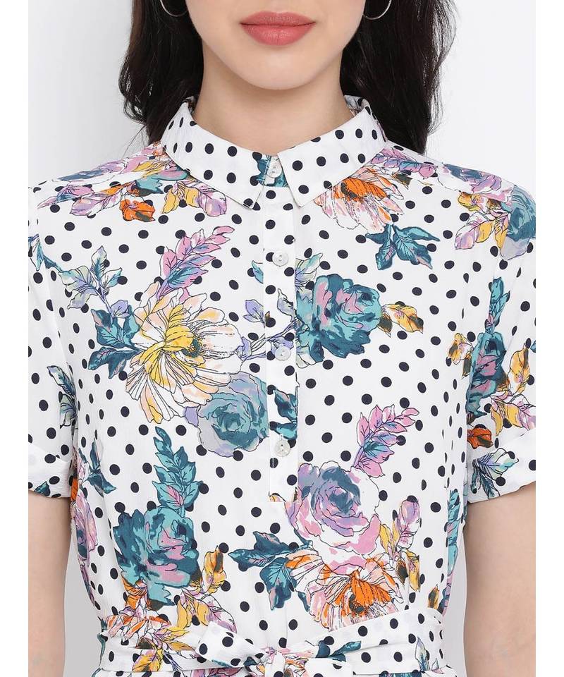 White printed Polyester Dress