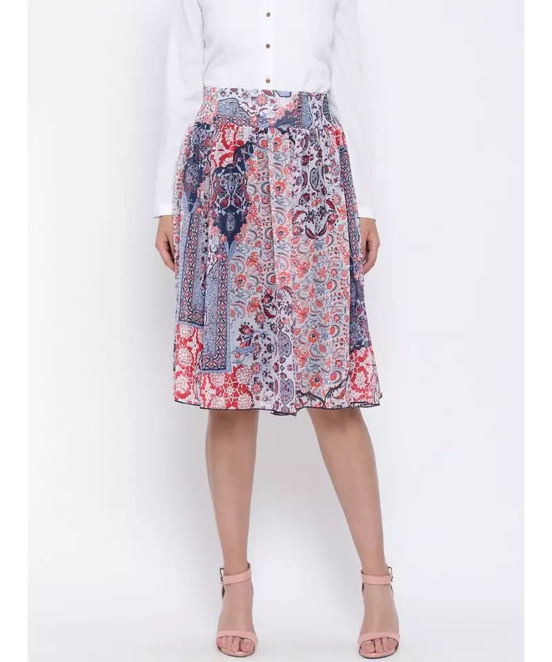White printed Cotton Skirt