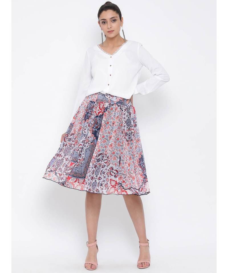 White printed Cotton Skirt
